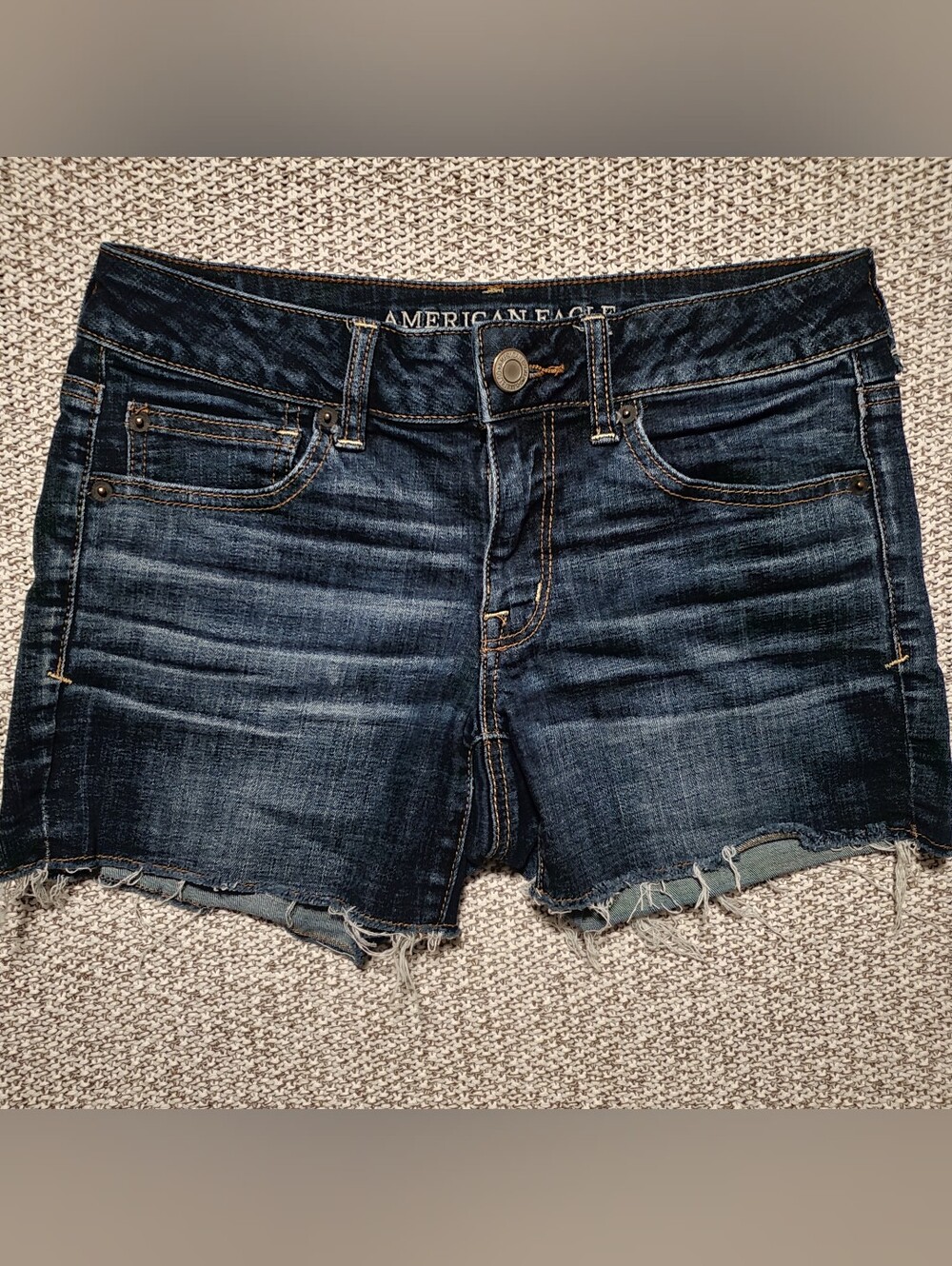 American Eagle Outfitters Dark Blue Washed Denim Ankle Shorts